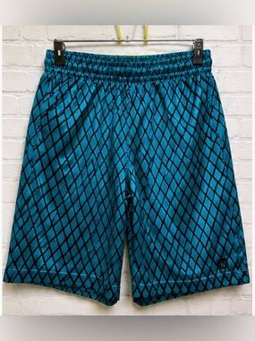 And1 Teal Diamond-Grid Athletic Shorts
